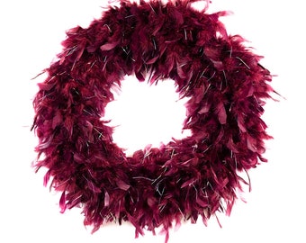 Burgundy Feather with Opal Lurex Wreath, Feather Door Wreath & Wall Décor for Home and Office ZUCKER® Original Designs