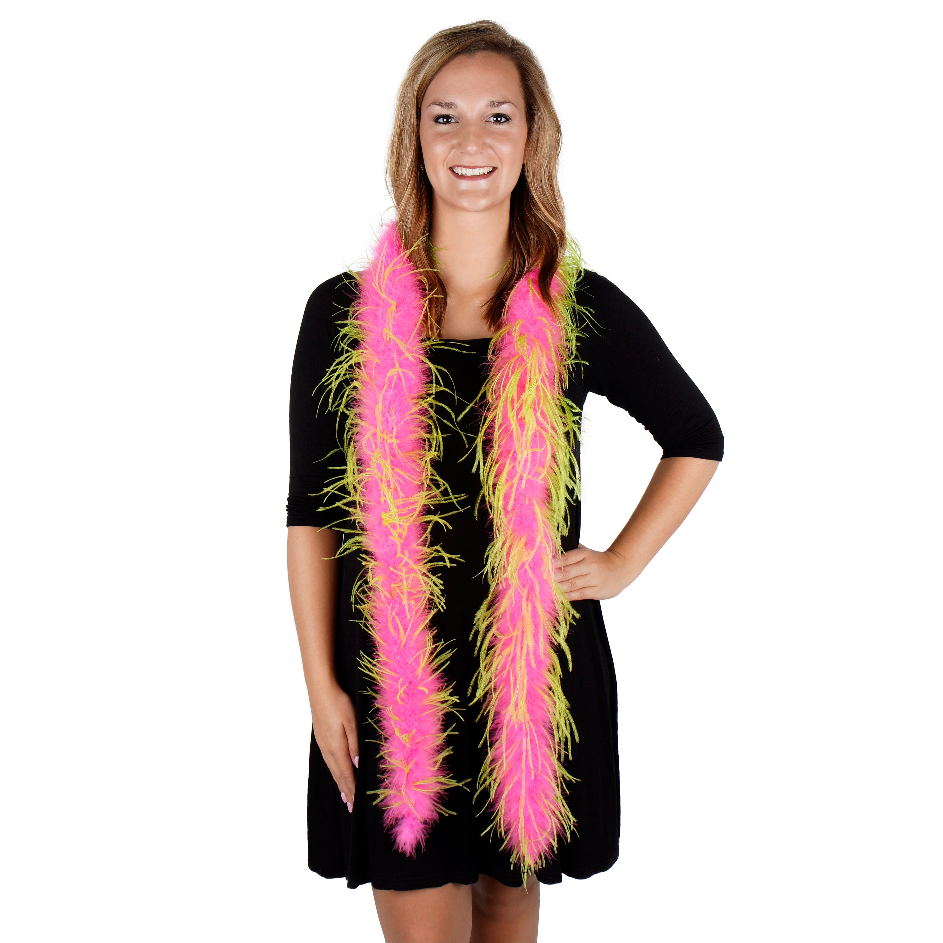 1 Ply Ostrich Feather Boa Economy PINK & GREEN 2 Yards For Fashion