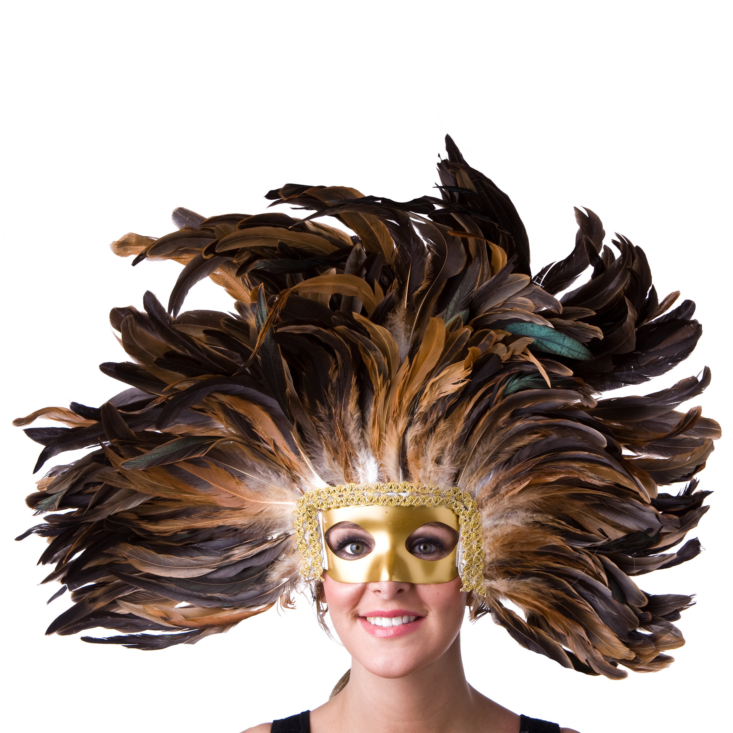 NATURAL Feather Headdress With Gold 