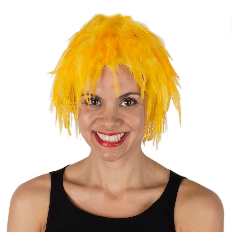 Schwarze Federperücke, gefärbte Hahnenfederperücke, Kostümfederperücke für Halloween und Karneval, Fotorequisiten, Kostümperücken ZUCKER® Gold