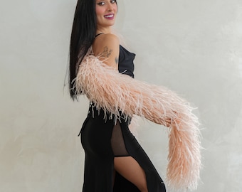 Champagne Pink Ostrich Feather Boa, Cosplay Costume, 6 Ply