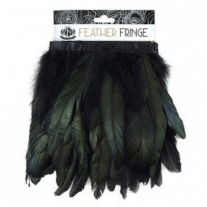 1 Yard Dyed BLACK Iridescent Coque Feather Fringe 4-6&quot;- Fringe for Costume, Fashion & Millinery Design  ZUCKER®