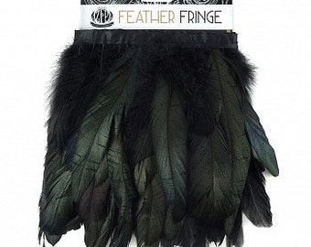 1 Yard Dyed BLACK Iridescent Coque Feather Fringe 4-6"- Fringe for Costume, Fashion & Millinery Design  ZUCKER®