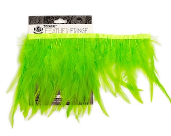 Lime Green 6-8" Dyed Saddle Feather Fringe 1 Yard For Cultural Arts, Carnival, Costume, Fashion Design, Millinery, DIY Arts & Crafts ZUCKER®