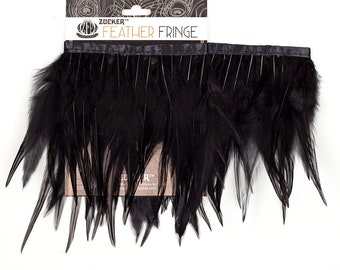 Black 6-8" Dyed Saddle Feather Fringe 1 Yard For Cultural Arts, Carnival, Costume, Fashion Design, Millinery, DIY Arts & Crafts ZUCKER®