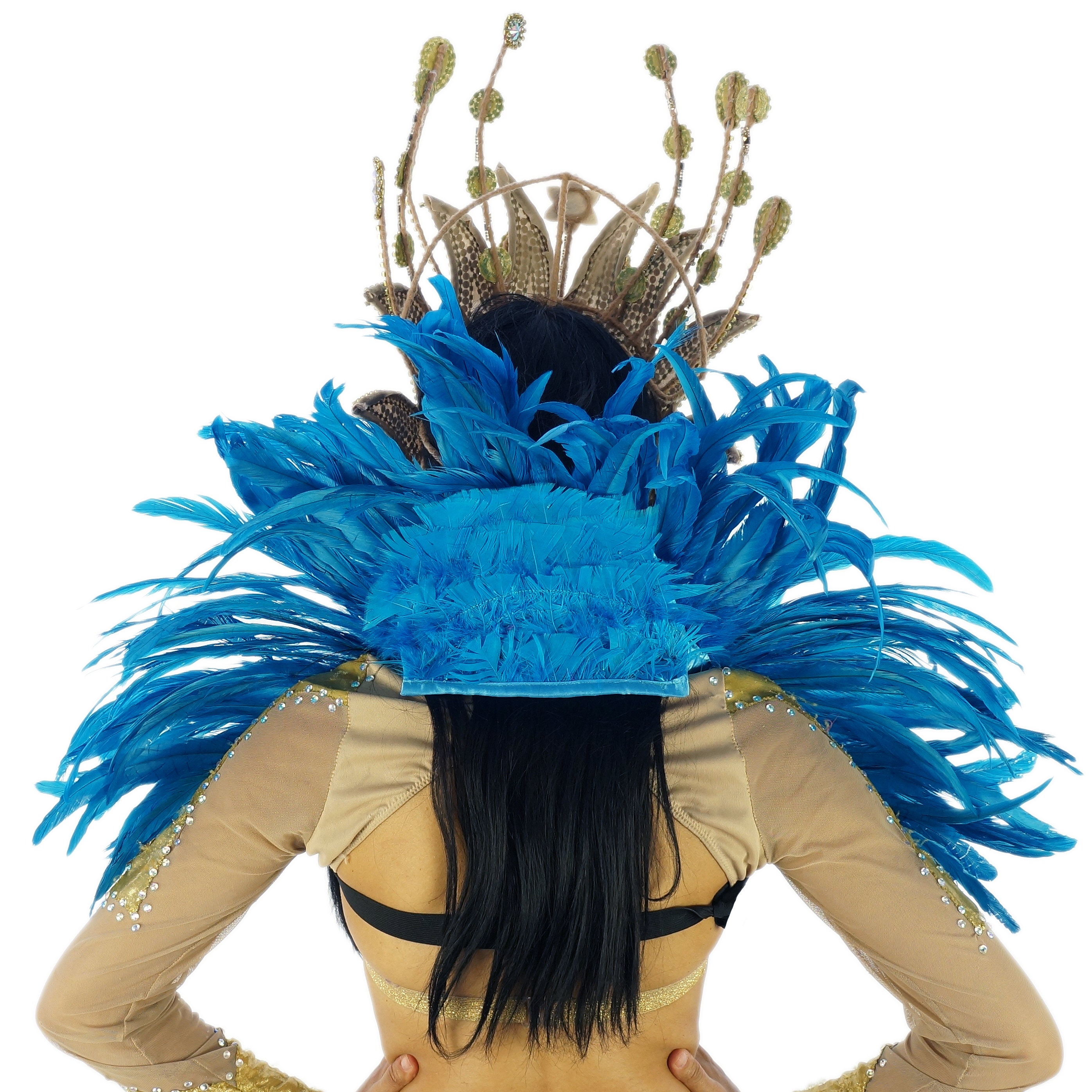 Carnival Feather Collars DK. TURQUOISE, Samba Dancewear, Feather Back