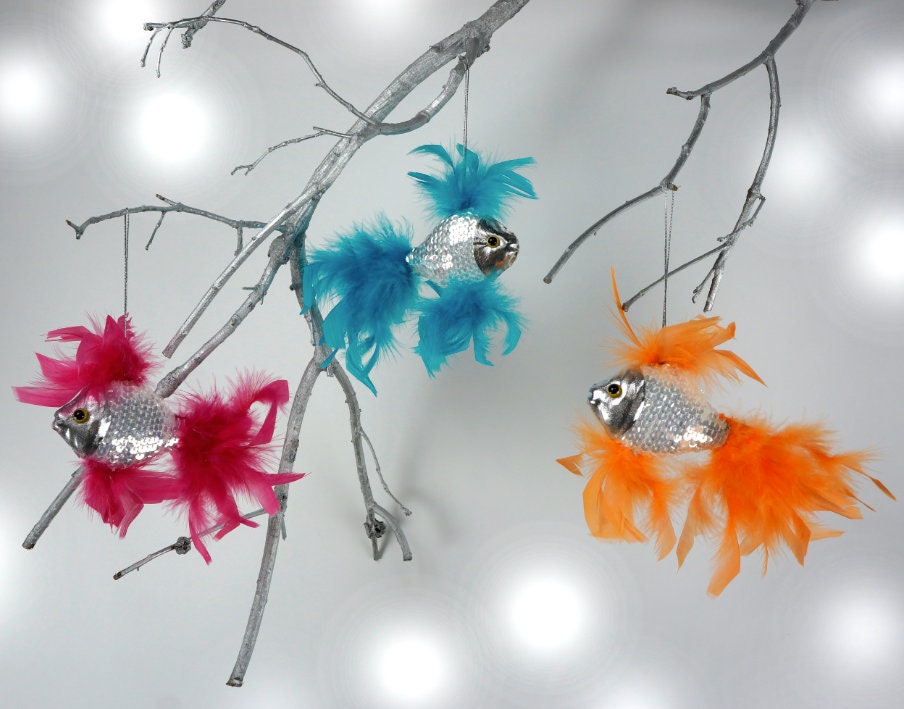 Decorative Tropical Feather Fish Christmas Tree Ornament, Unique