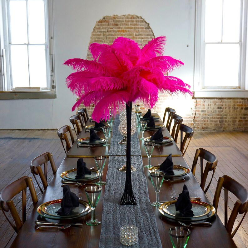 SHOCKINGPINK Ostrich Feather Centerpiece Set BLACK Eiffel Tower Vase For Great Gatsby Party, Special Event & Wedding Reception Decor ZUCKER® image 1