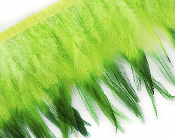 1 Yard GREEN Tipped & Dyed Saddle Feather Fringe approx 6-8" - For Cultural Arts, Carnival, Costume, Fashion, Millinery Design  ZUCKER®