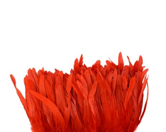 Rooster Tail Feathers, RED 8-10" Strung Bleach Dyed Coque Tails, Wholesale Feathers Bulk ZUCKER®