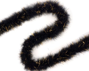 Marabou Feather Boa Black with Shiny Gold Lurex, 25 Grams 2 Yards, DIY Art Crafts Carnival Fashion Halloween Costume Decor ZUCKER®