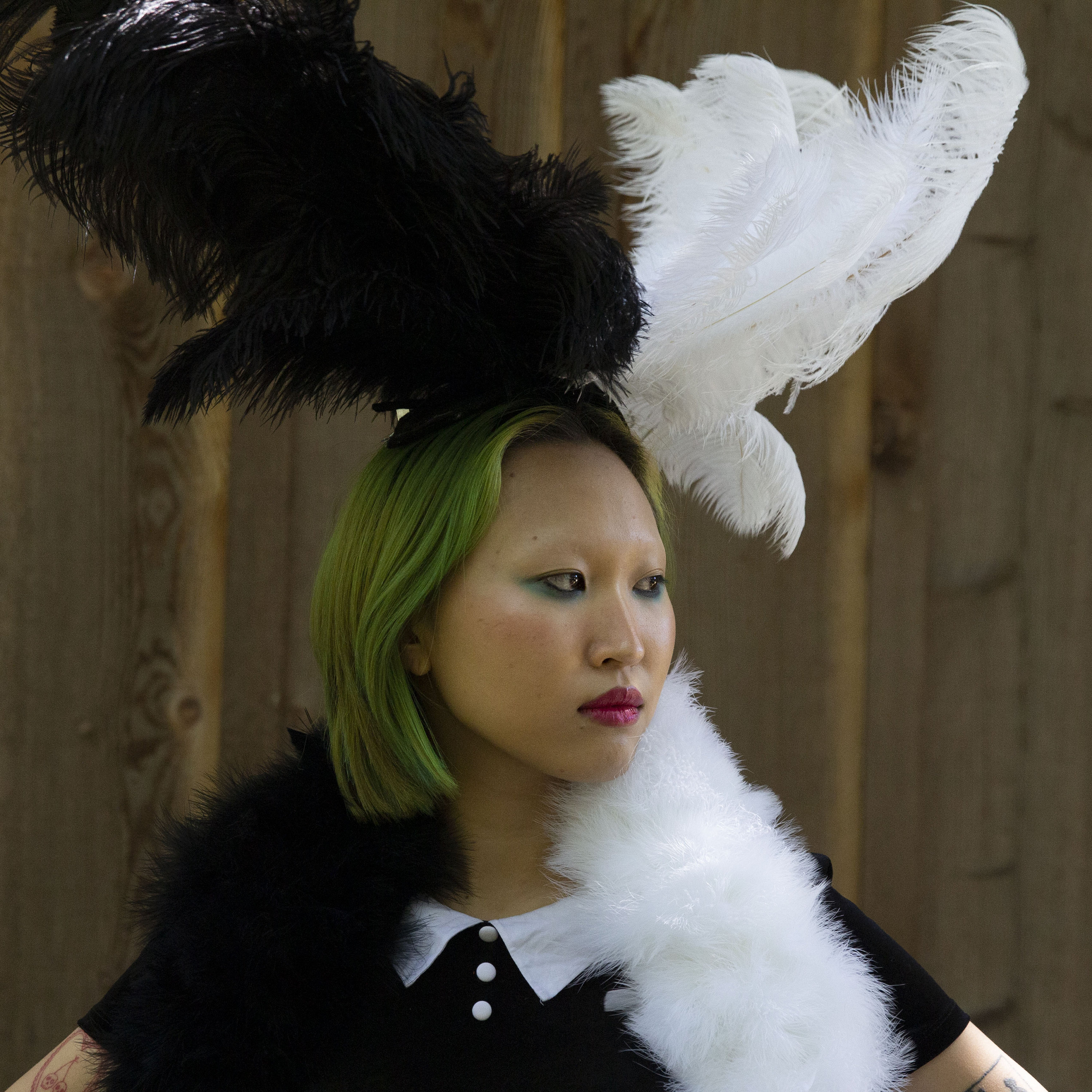 Cruella DeVille Inspired Black and White Feather Boa & Headpiece