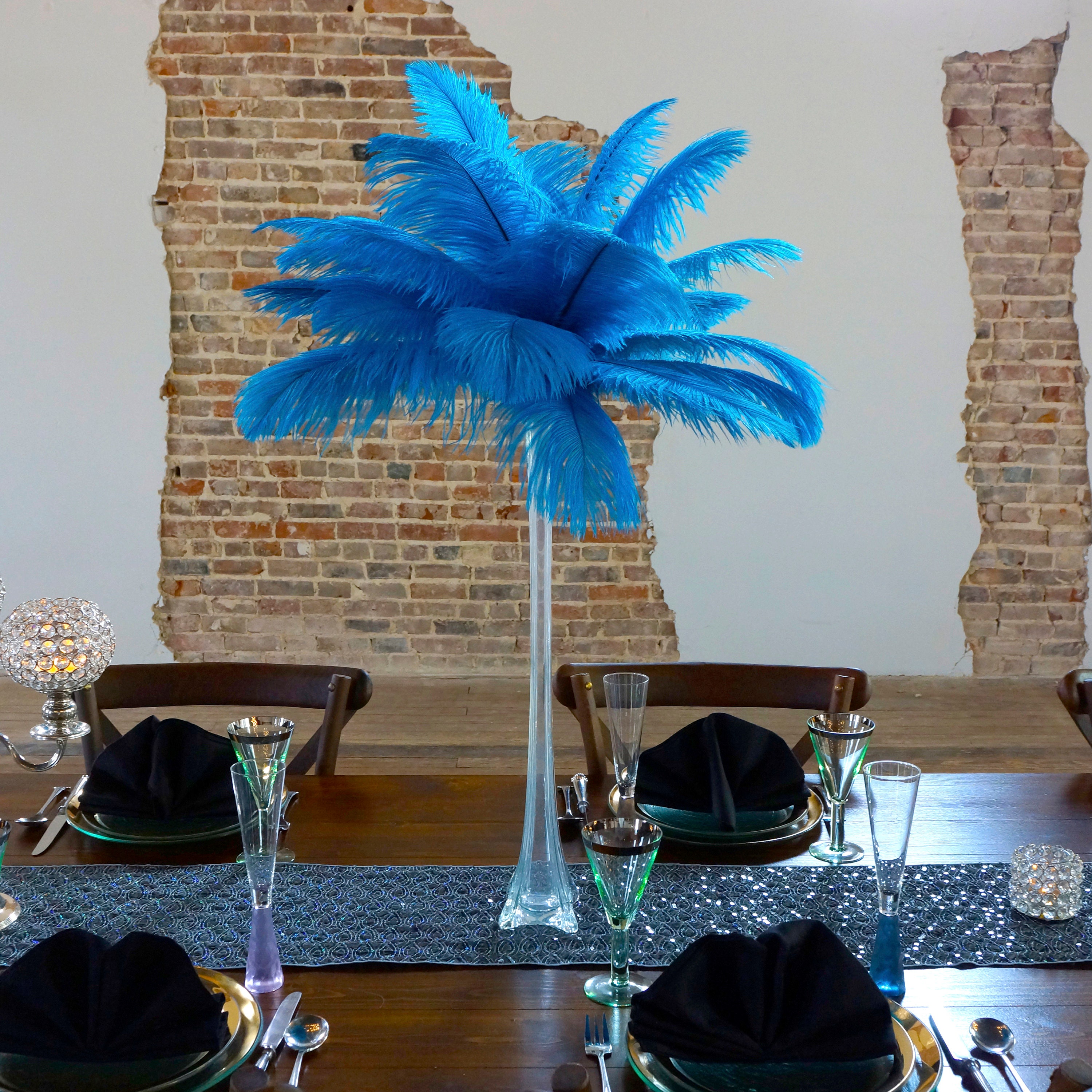 Turquoise Ostrich Feather Centerpiece Sets Clear W Eiffel
