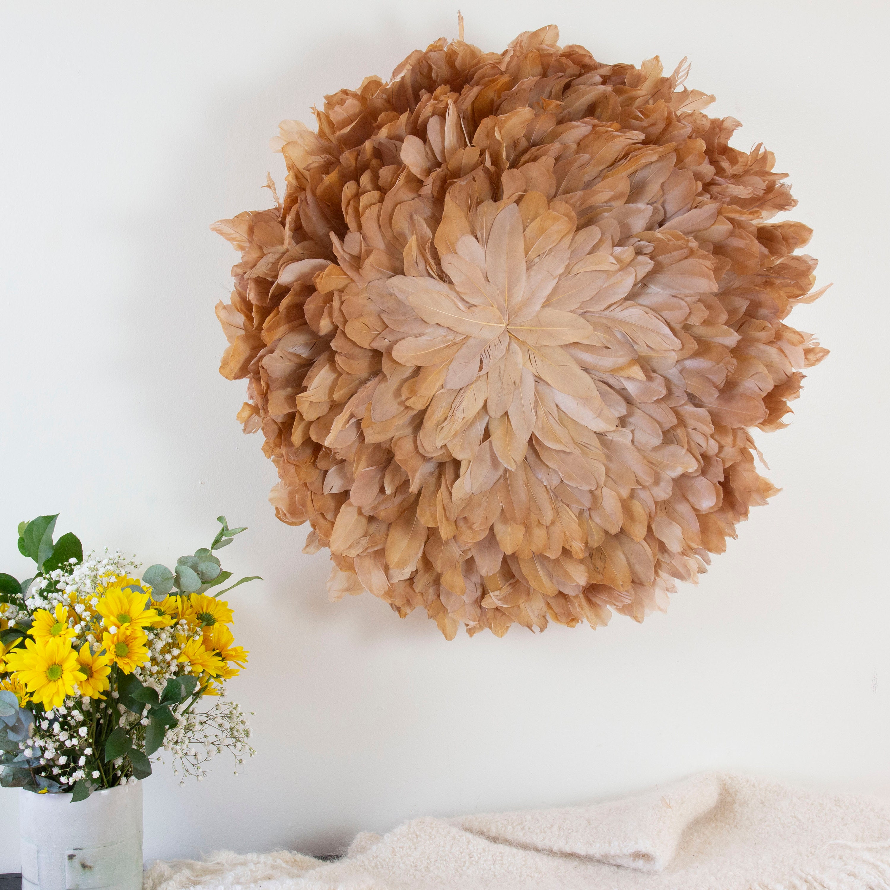 Large Unique Decorative Feather Wall Art, Feather Art Inspired by African JuJu Hats, Wall Decor