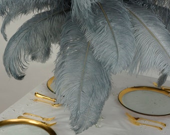 Large Ostrich Feathers 17-25”, 1 to  25 Pieces Prime Ostrich Femina Wing Plumes SILVER, Wedding Centerpiece, Carnival Feathers ZUCKER® USA