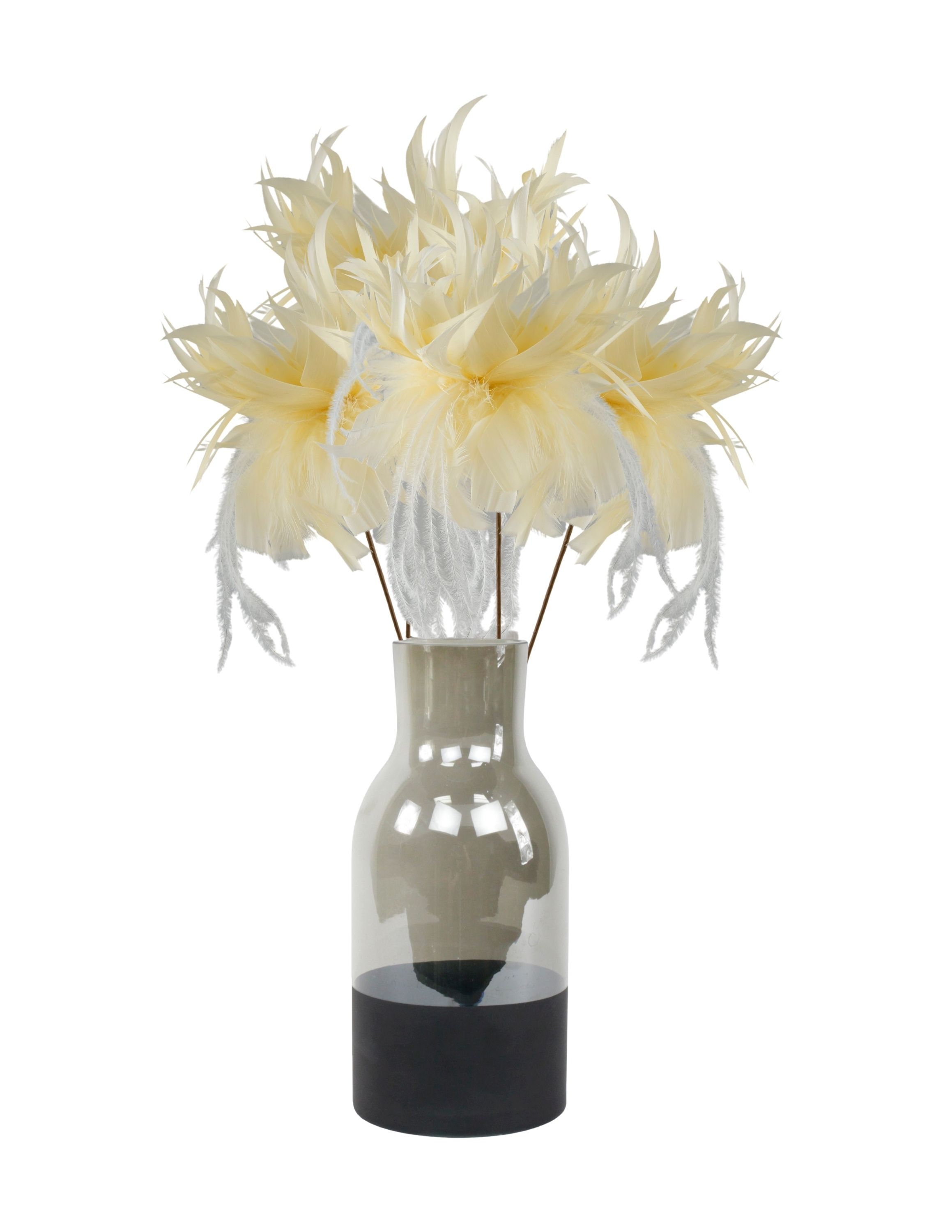 Light Yellow Feather Flowers & Vase Set, Smoke Gray With Black Personalized Love Chalkboard Bottom, Centerpiece with Glass Jug Zucker®