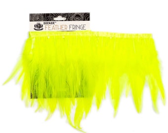 Chartreuse 6-8" Dyed Saddle Feather Fringe 1 Yard For Cultural Arts, Carnival, Costume, Fashion Design, Millinery, DIY Arts & Crafts ZUCKER®