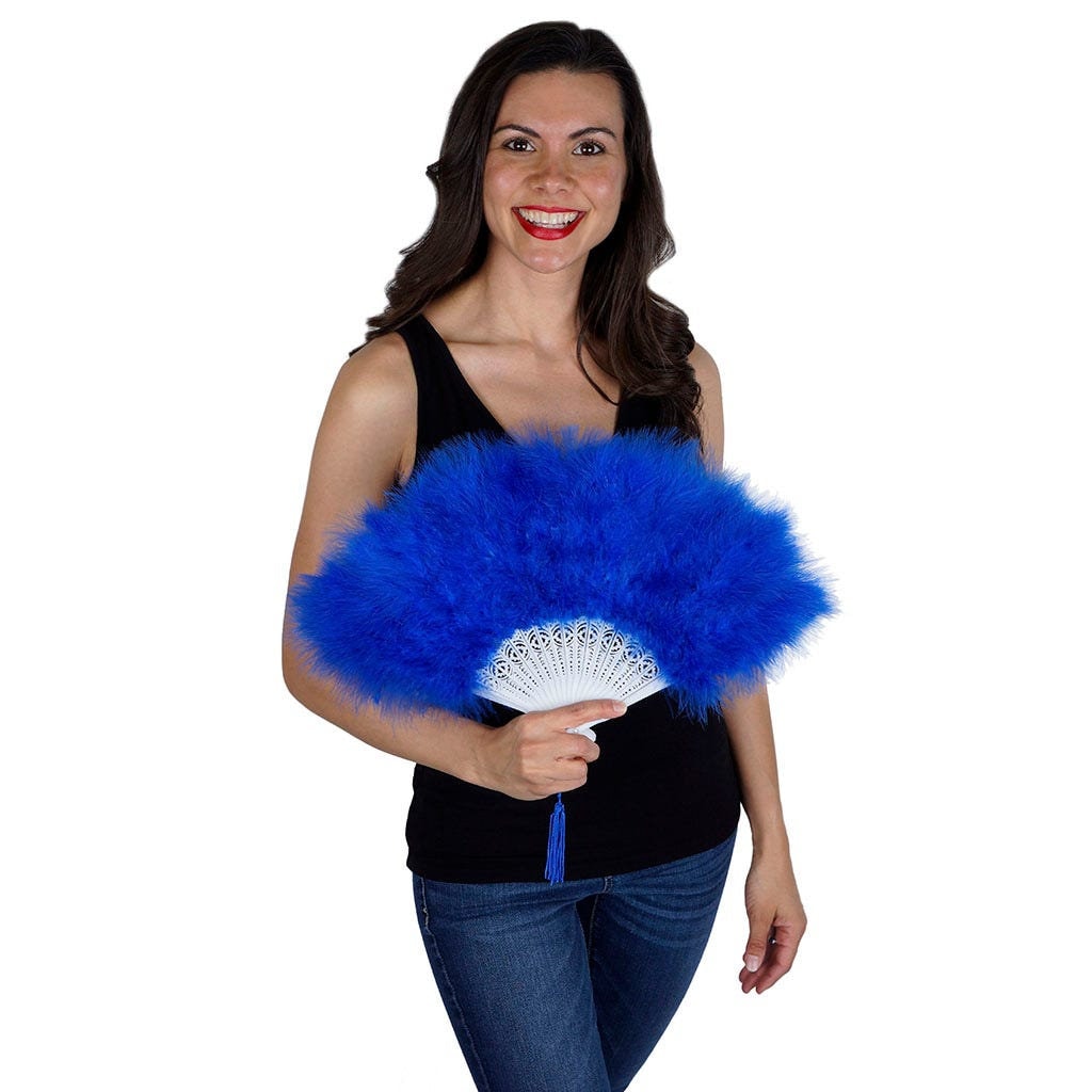 Royal Blue Feather Fan, Small Marabou Feather Fan, Cheap Feather Fan For Photobooths, Costume Parties, Carnival & Halloween ZUCKER®