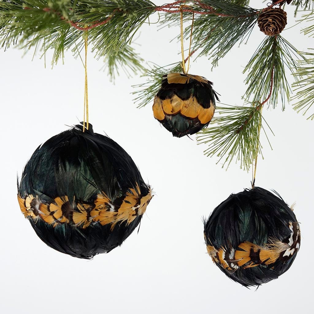 Decorative Feather Ornament 4 Natural Pheasant Ball Christmas
