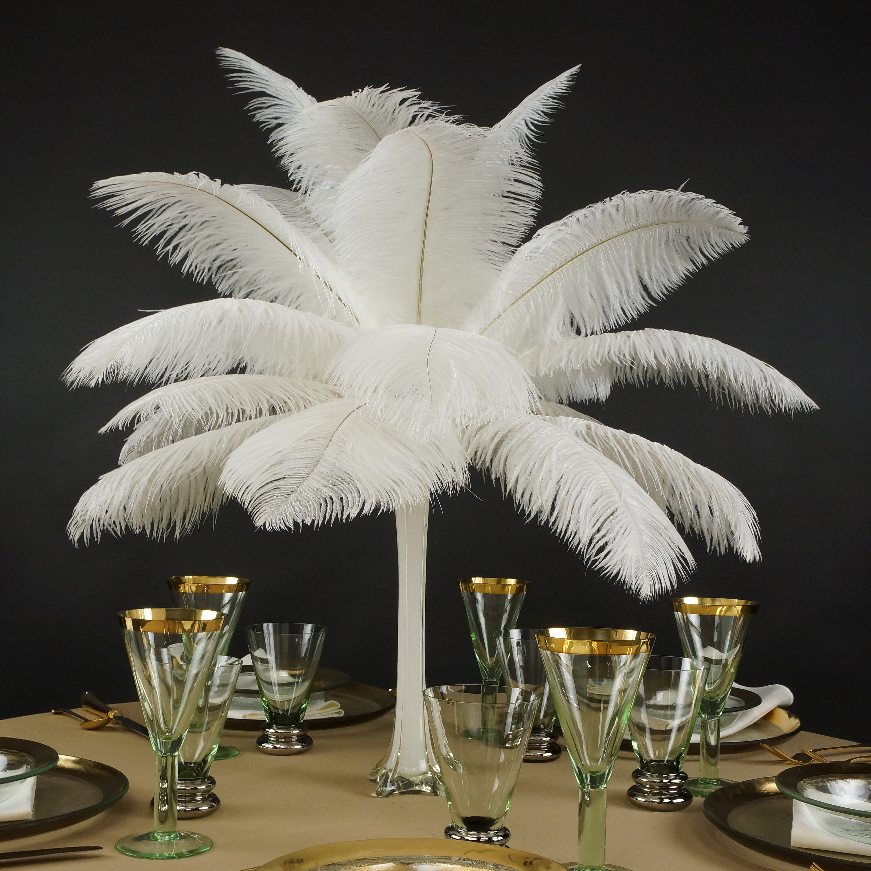 White feather centerpieces  Masquerade party decorations, Feather