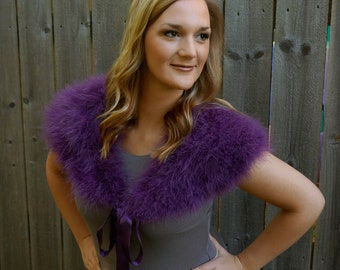 PURPLE Marabou Feather Shawl with Satin Ties - For Prom, Bridesmaids, Weddings & all Special Events ZUCKER® Feather Place Original Designs