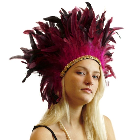 Pink Feather Headdress with Gold Sequin 