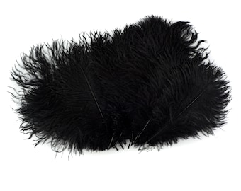 Ostrich Feathers 9-12" BLACK, Ostrich Drabs, Centerpiece Floral Supplies, Carnival & Costume Feathers ZUCKER®Dyed and Sanitized USA