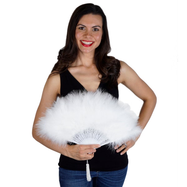 White Feather Fan, Small Marabou Feather Fan, Cheap Feather Fan For Photobooths, Costume Parties, Carnival & Halloween ZUCKER®