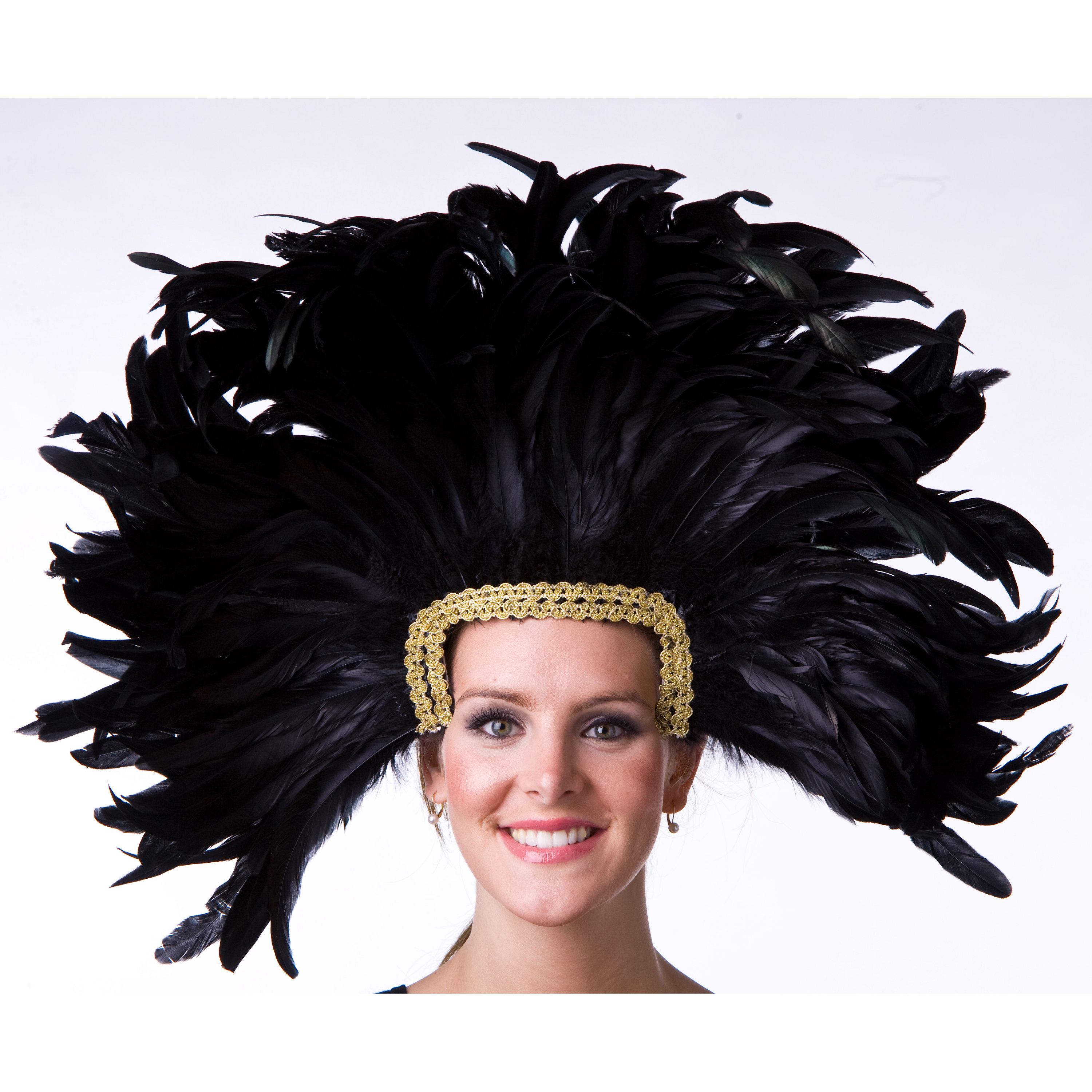 BLACK Feather Headdress with Gold 
