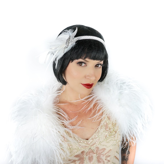 Flapper Headband White Feathers Costume Accessory Flapper Headband White Feathers Costume Accessory