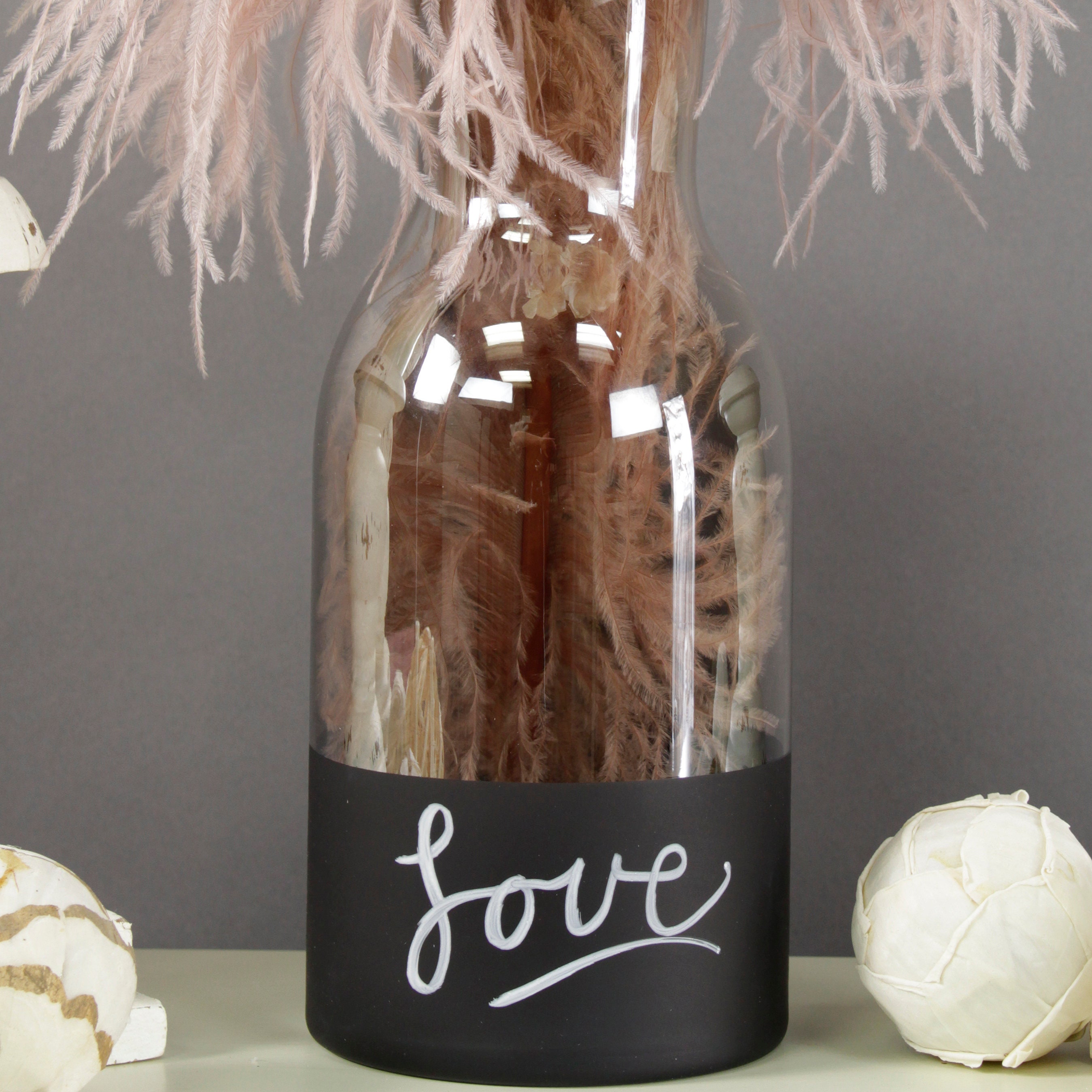 Chalkboard Flower Vase, Rustic Glass Vase Jug, Smoke Gray Black