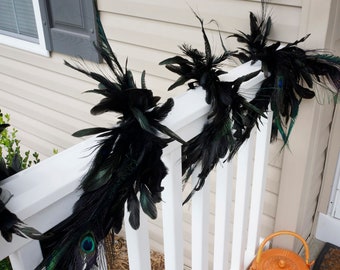 Ghirlanda decorativa con pavone e piume nere per Halloween, decorazioni autunnali, Ringraziamento, Natale unico e ghirlanda decorativa per le feste ZUCKER®