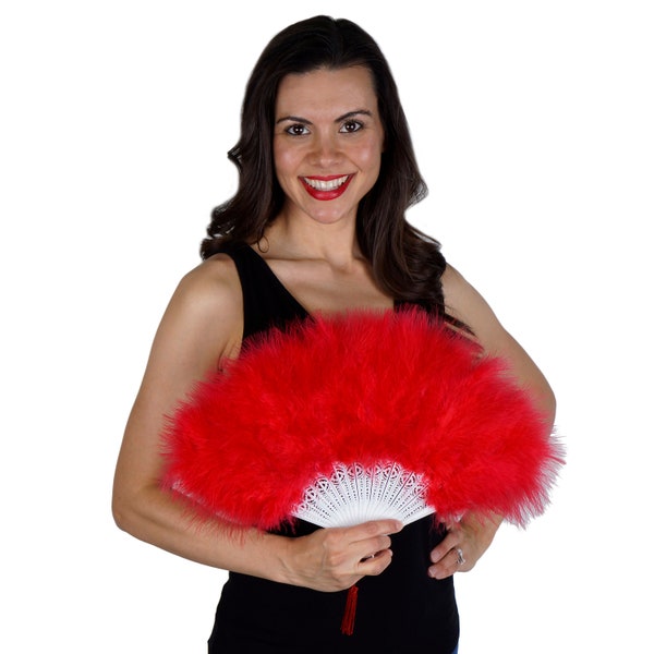 Red Feather Fan, Small Marabou Feather Fan, Cheap Feather Fan For Photobooths, Costume Parties, Carnival & Halloween ZUCKER®