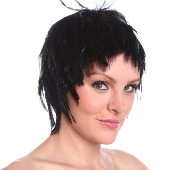 Black Feather Wig, Dyed Rooster Hackle Wig, Costume Feather Wig for Halloween and Carnival, Photography Props, Costume Wigs ZUCKER®