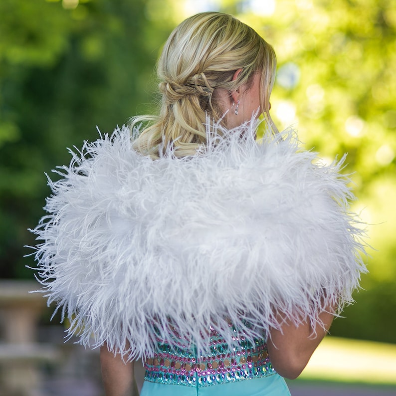 White Ostrich Feather Bolero for Roaring 20's Wedding, Prom, Special Events, Feather Capelet & Shoulder Cover-Up ZUCKER® Original Designs image 9