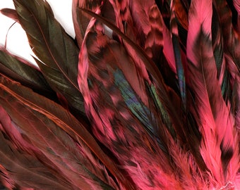 Pink Chinchilla Rooster Feathers, 8-10" Long Barred Rooster Feathers, Dyed Strung Bulk Feathers For Carnival & Costume Design ZUCKER®