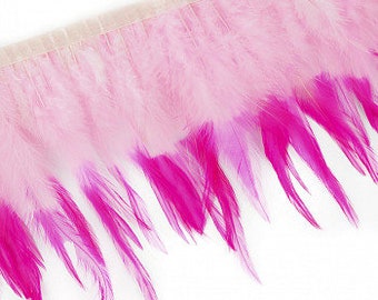 1 Yard PINK Tipped & Dyed Saddle Feather Fringe approx 6-8" - For Cultural Arts, Carnival, Costume, Fashion, Millinery Design  ZUCKER®