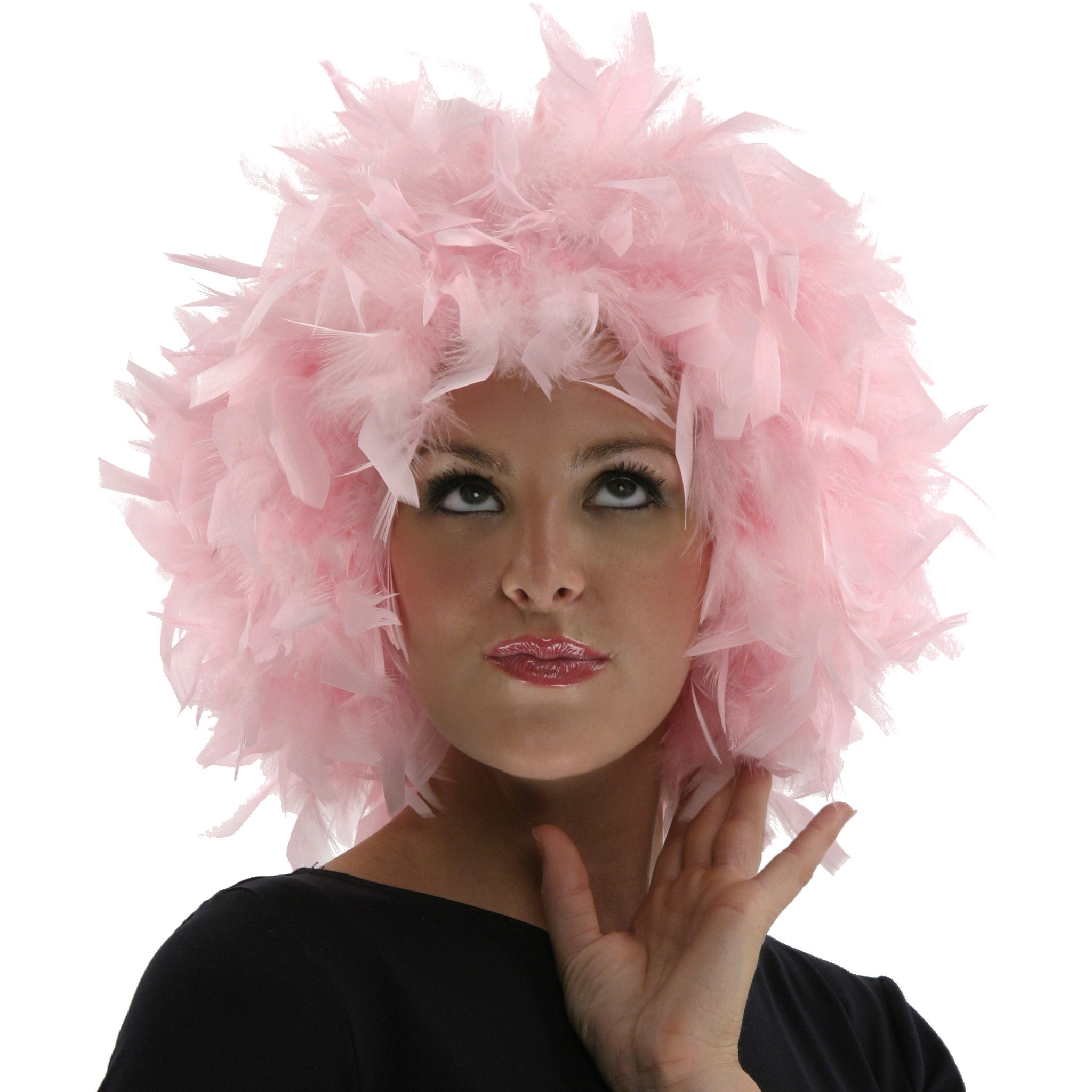 Pink Feather Wig, Dyed Chandelle Feather Wig, Costume Feather Wig for