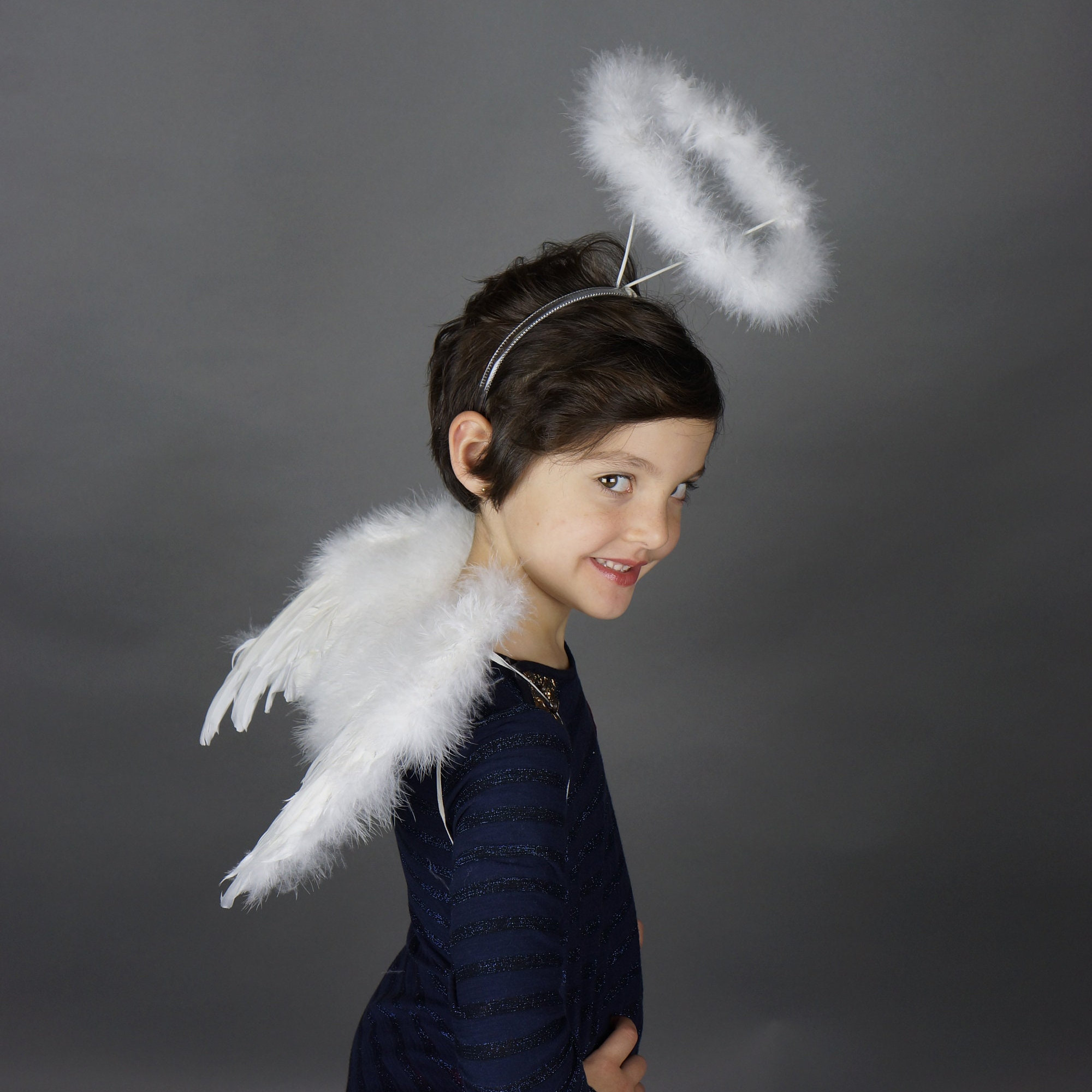 White Angel Feather Wings & Halo Costume Set, Small Child Size White