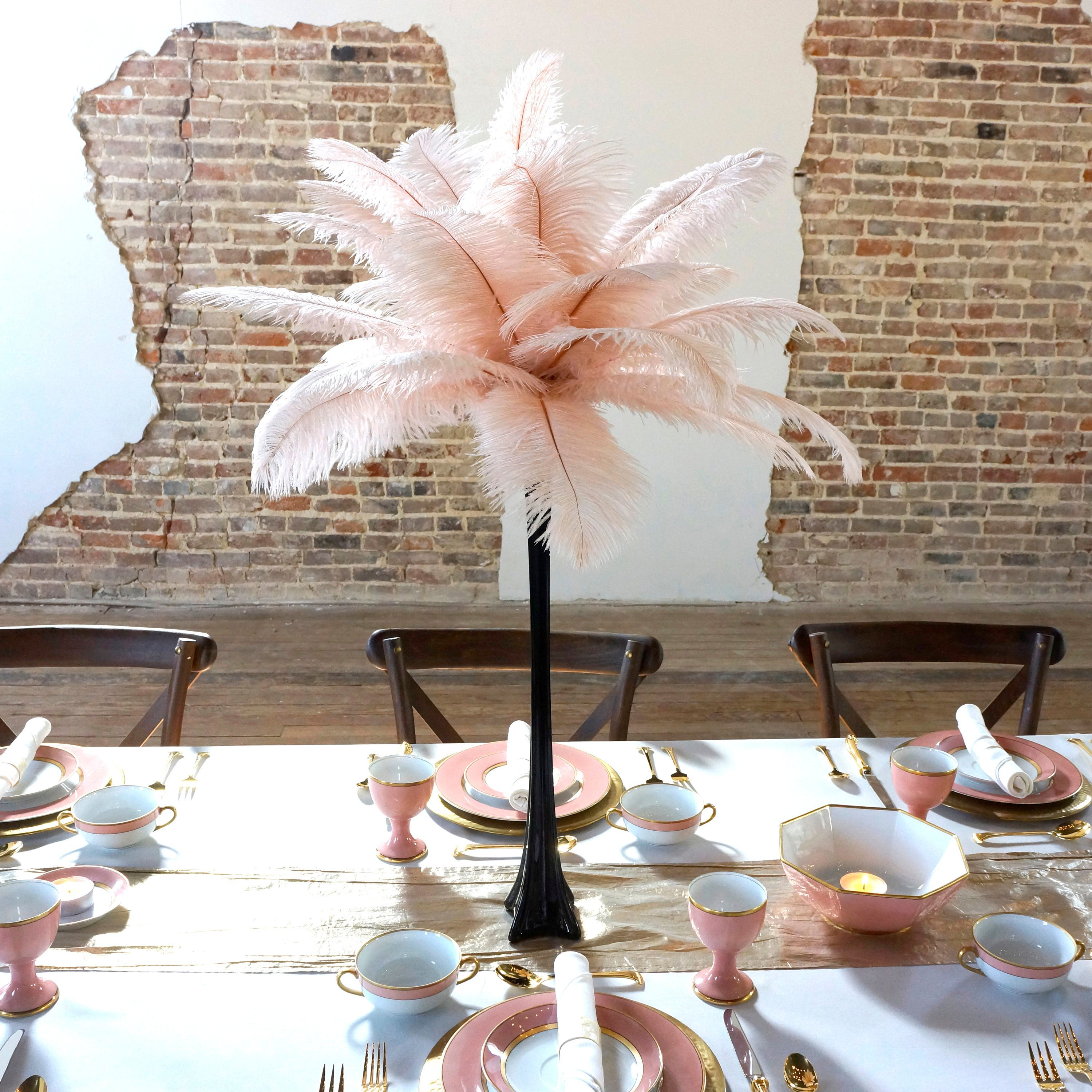 CHAMPAGNE Ostrich Feather Centerpiece Sets BLACK Eiffel Tower Vase