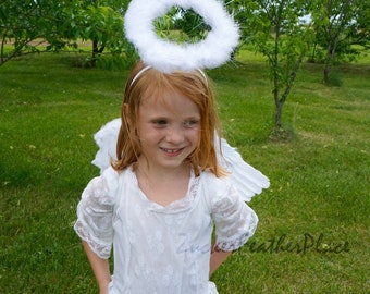 White Angel Feather Wings & Halo Costume Set, Small Child Size White Angel Wings Halo Set for Halloween, Christmas Pageant and Photo ZUCKER®