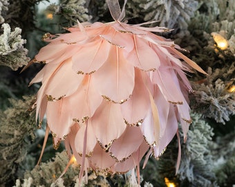 Pink Rose Gold Feather Ornament with Glitter Accents for Christmas Tree, Special Events, Gift Wrapping, Pink Christmas Decoration ZUCKER®