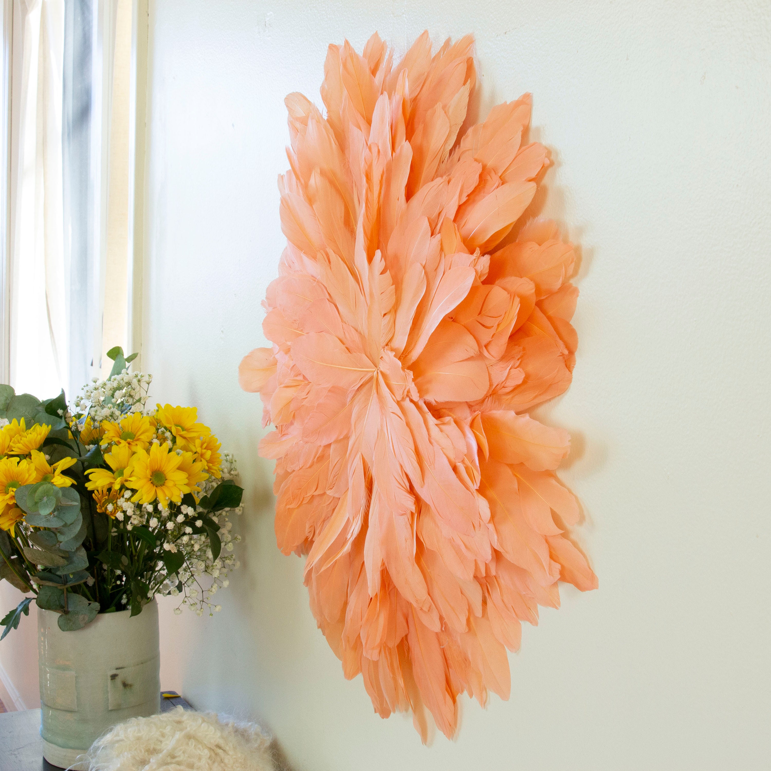 Small Decorative Flat Feather Wall Art, Feather Medallion, Wall Art And