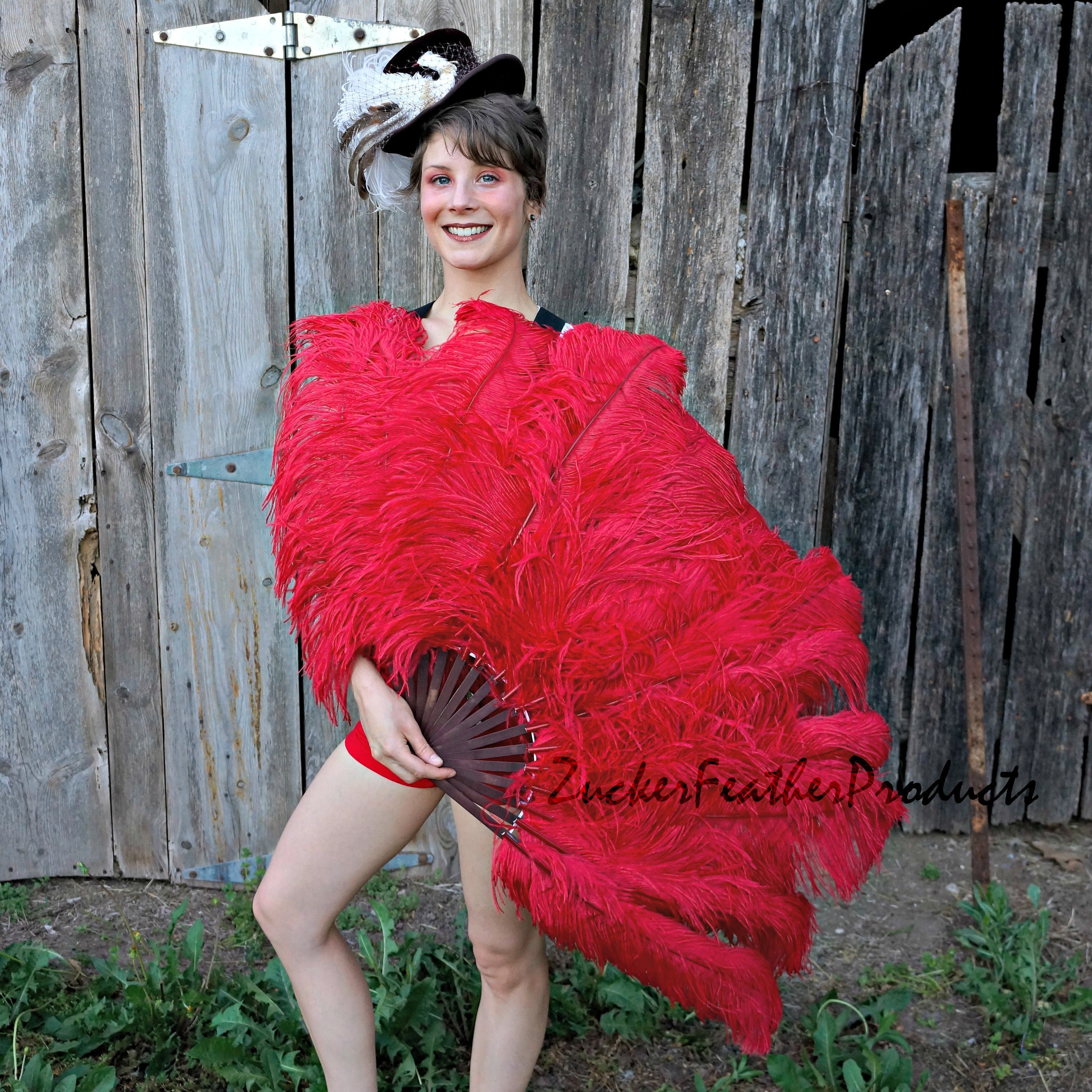 Large Red Ostrich Feather Fan, Feather Fan For Burlesque Fan Dance ...