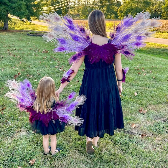 Purple Fairy Angel Feather Costume Wings for Mommy and Me, Teens and Groups, Peacock Costume Feather Wings ZUCKER Original Designs