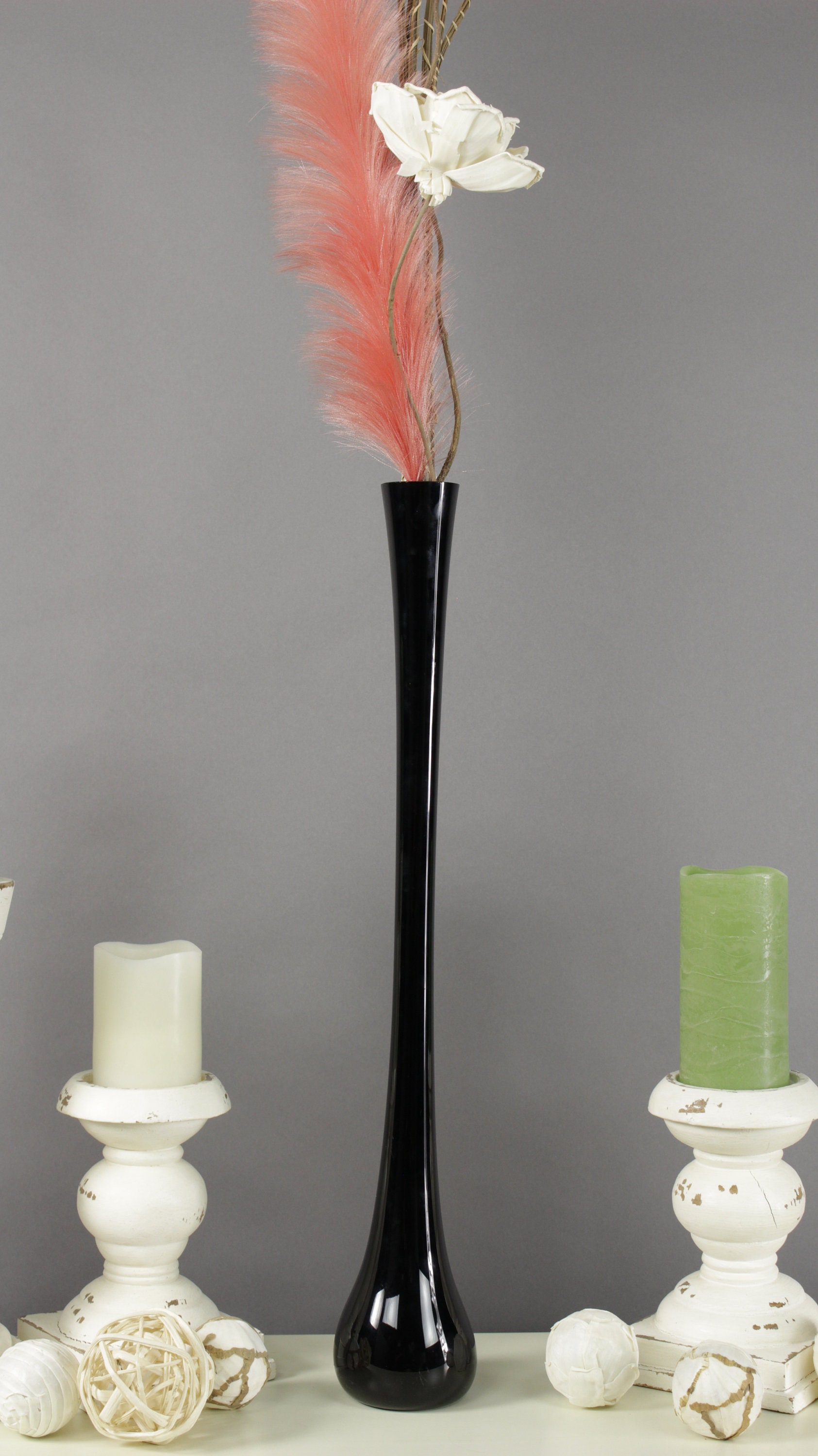 Eiffel Tower Vase BLACK 24 Round Bottom Floral Vase for Feather