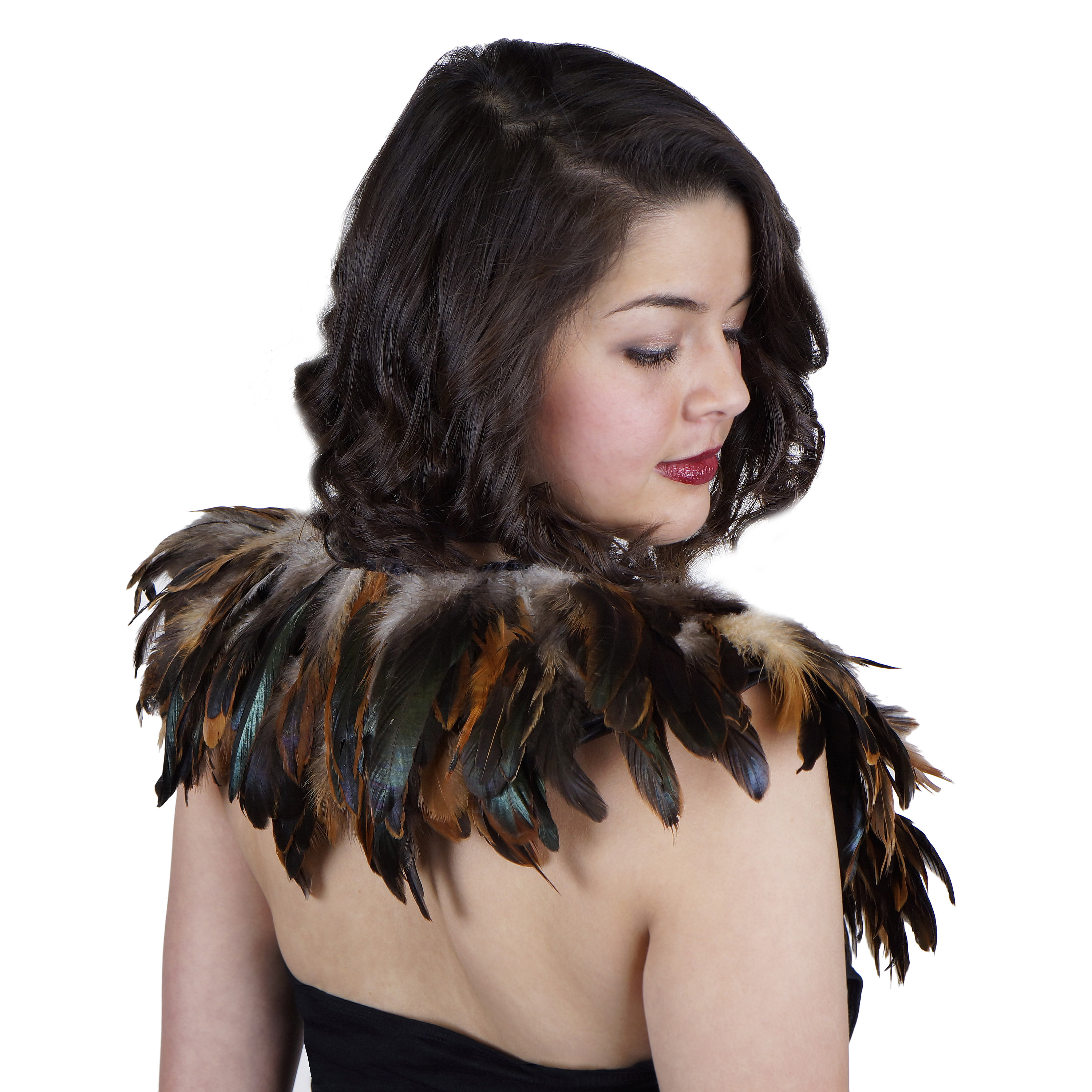 Feather Cape, Collar with Satin Ribbon Ties, NATURAL feathers, Festival