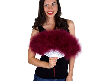 Burgundy Feather Fan, Small Marabou Feather Fan, Cheap Feather Fan For Photobooths, Costume Parties, Carnival & Halloween ZUCKER®