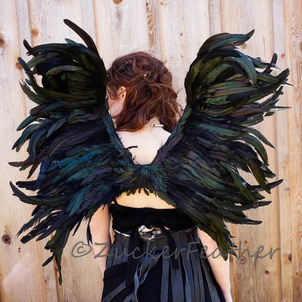 Black Costume Feather Wings, Black Bird, Crow, Raven, Dark Angel Fantasy Feather Costume Epaulets & Cosplay Wings ZUCKER®