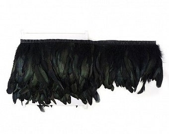 BULK 5yd Rooster Coque Feather Fringe - Dyed Black- DIY Art Crafts, Carnival, Cosplay, Costume, Millinery & Fashion Design ZUCKER®